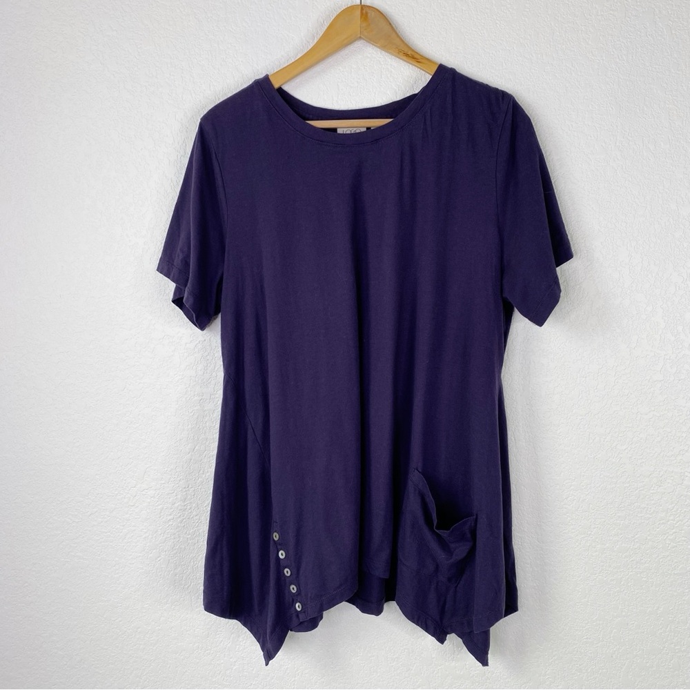 LOGO Lori Goldstein Blue Cotton Blend Short Sleeve Shirt